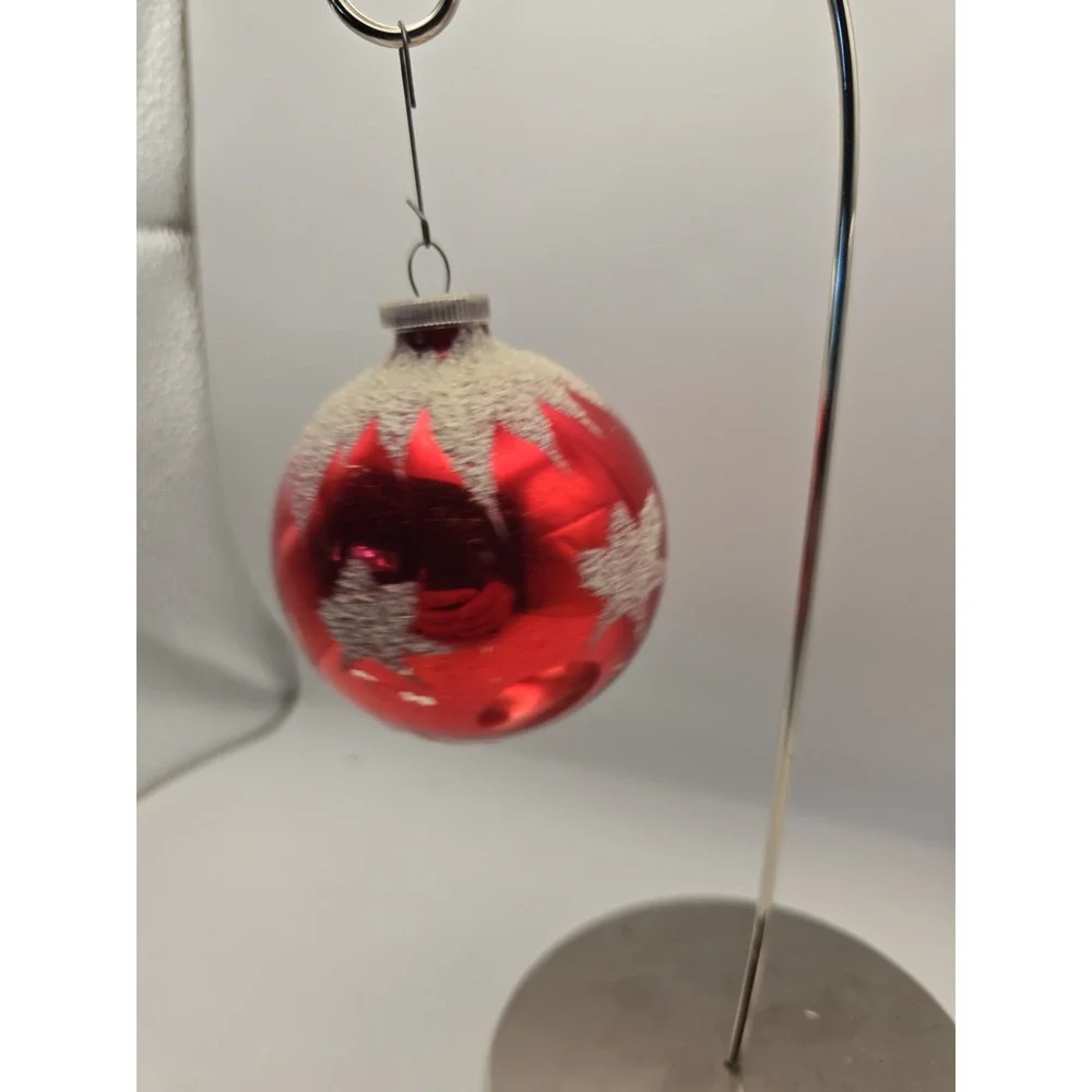 Vintage Glossy Red White Mica Glitter Shiny Brite Star Glass Christmas Ornament!